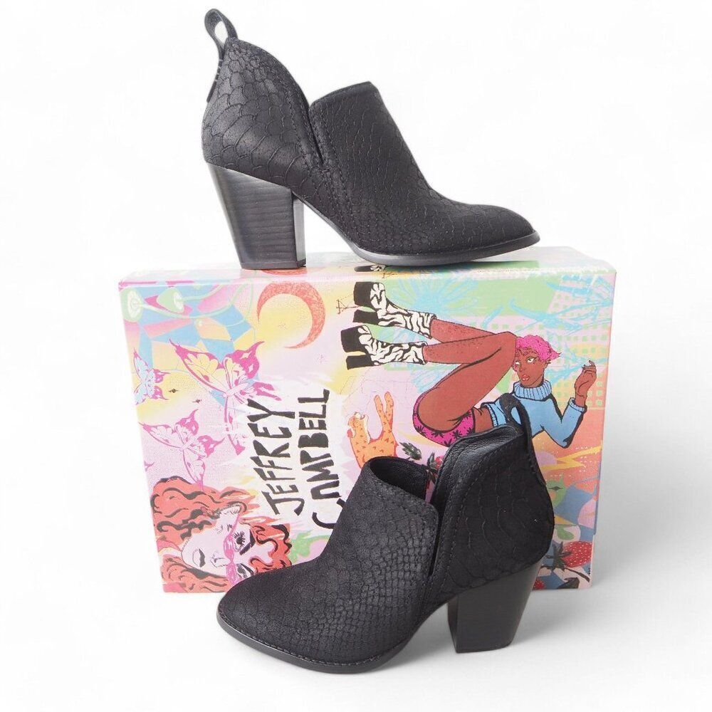Jeffrey Campbell Rosalee‎ Suede Snake Ankle Booties Black Women's 6M